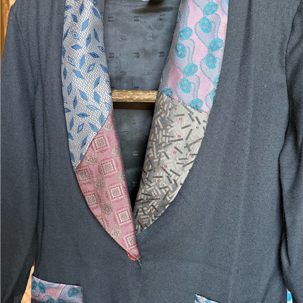 Unique Vintage Multicolor Blazer with Patterned Lapel
